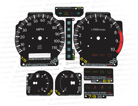 1996-2001 Nissan Stagea WC34 10K Tach - 110 MPH