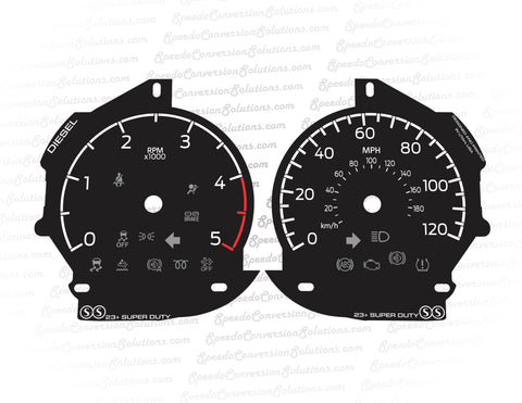 2023+ Ford Super Duty Diesel 4 in Screen 5k Tach - 120 MPH - Sides Only